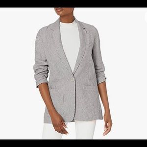 Max Studio Striped Linen Blend Ruched sleeve Blazer